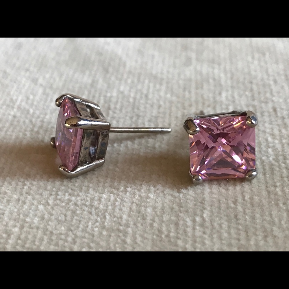 Pink Zirconia Sterling Silver Peirced Earrings